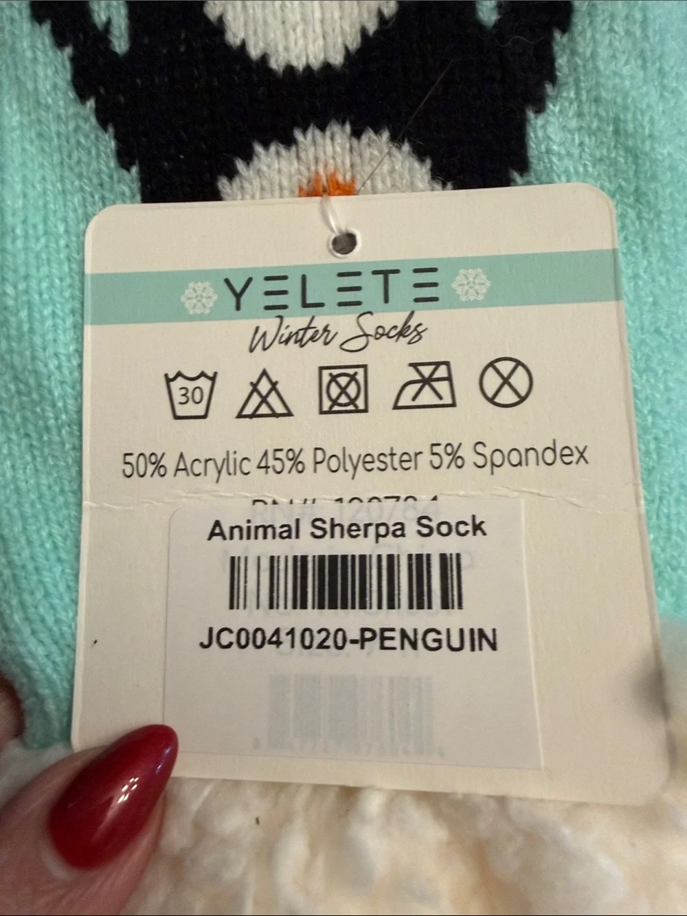 Yelete Mint Color Kids Penguin Fuzzy Cuffed Winter Socks (OS)